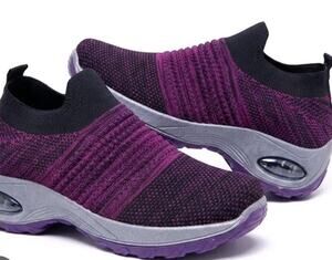 Slow Man Kids Purple/Black Walking Mesh Slip On Air Cushion Sock Shoes Sz 3